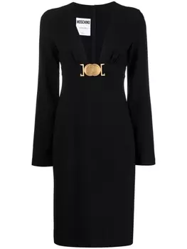 Moschino платье с длинными рукавами и логотипом, черный