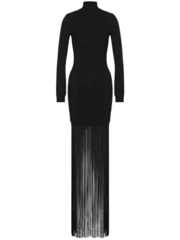 Moschino платье с длинными рукавами и бахромой, черный