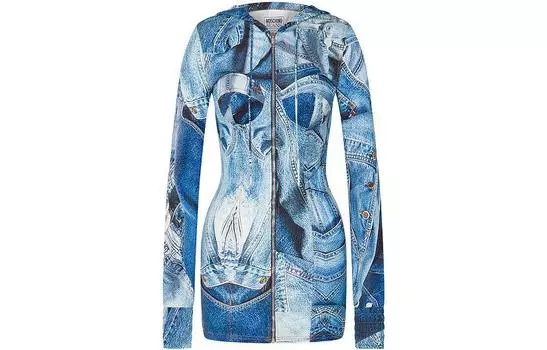 MOSCHINO Платье с длинными рукавами женское синие