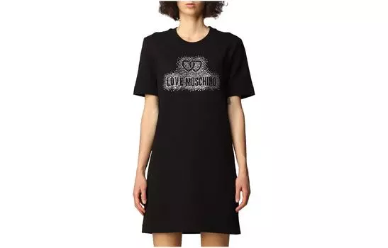 MOSCHINO Платье с короткими рукавами, женское, черное