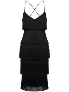 Moschino платье с открытой спиной и бахромой, черный