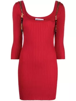 Moschino платье в рубчик с молнией, красный