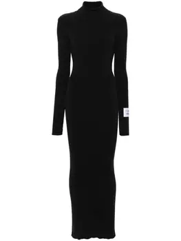 Moschino платье в рубчик с нашивкой, черный