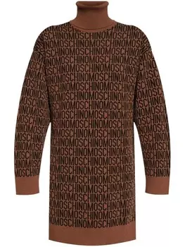 Moschino платье вязки интарсия с логотипом, коричневый