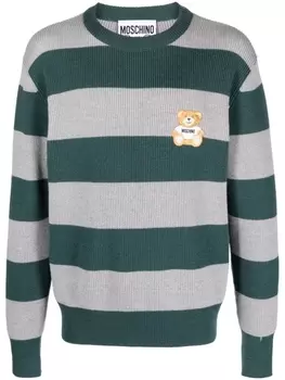 Moschino полосатый джемпер с нашивкой Teddy Bear, зеленый