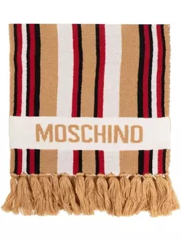 Moschino полосатый шерстяной шарф с логотипом и интарсией