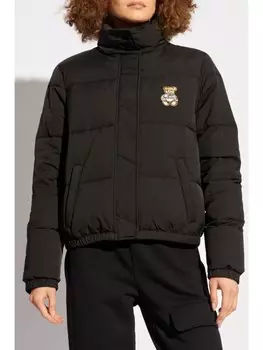 Moschino пуховик с нашивками на медведе, черный