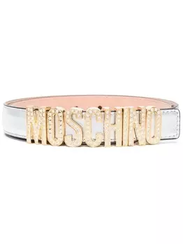 Moschino ремень с декорированным логотипом, серебристый