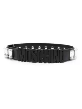Moschino ремень с кристаллами и логотипом, черный