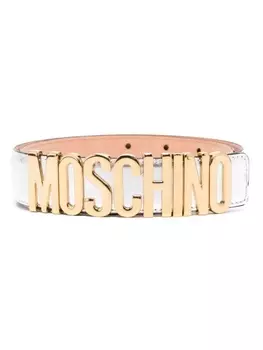 Moschino ремень с логотипом, серебристый