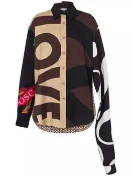 Moschino рубашка асимметричного кроя в стиле колор-блок, коричневый