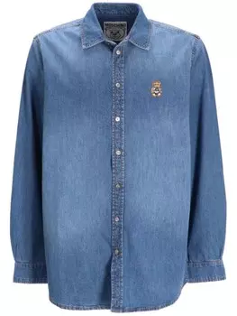 Moschino рубашка из денима с вышитым логотипом, синий