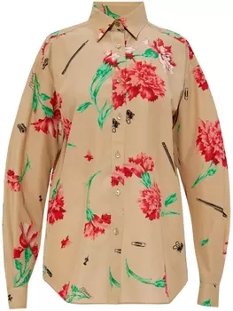 Moschino рубашка с цветочным узором, нейтральный цвет