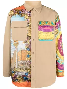 Moschino рубашка со вставками и принтом, нейтральный цвет