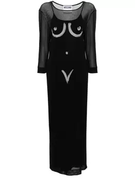 Moschino сетчатое платье-комбинация с принтом, черный