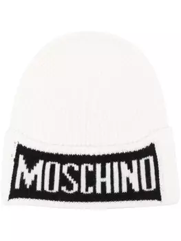 Moschino шапка бини с логотипом, белый