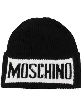 Moschino шапка бини с логотипом, черный