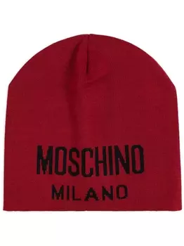 Moschino шапка-бини с логотипом и интарсией, красный