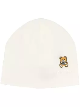 Moschino шапка бини с нашивкой Teddy, белый