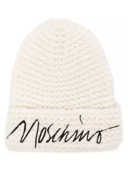 Moschino шапка бини с вышитым логотипом, белый