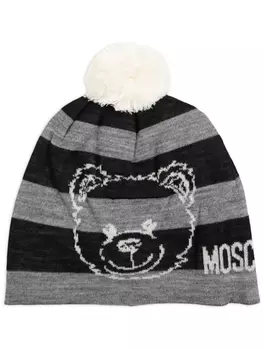 Moschino шапочка-бини с плюшевым мишкой, серый