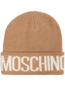 Moschino шапочка с логотипом в технике интарсия, коричневый