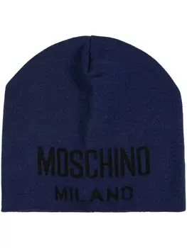 Moschino шапочка с логотипом в технике интарсия, синий