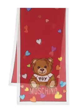 Moschino шарф с бахромой и принтом Teddy Bear, красный