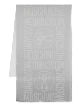 Moschino шарф с бахромой и жаккардовым логотипом, серебристый
