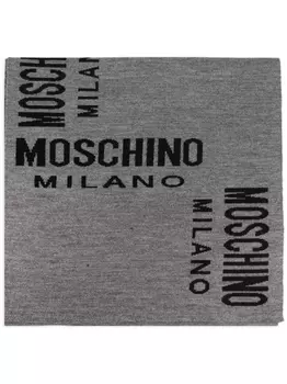 Moschino шарф с логотипом, связанный интарсией, серый