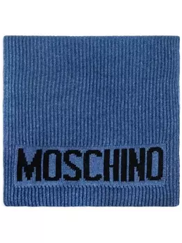 Moschino шарф с логотипом, связанный интарсией, синий