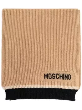Moschino шарф с логотипом в рубчик, выполненный методом интарсии, нейтральный цвет
