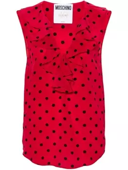Moschino шелковая блузка в горох, красный