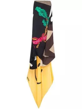 Moschino шелковая юбка асимметричного кроя с принтом, черный