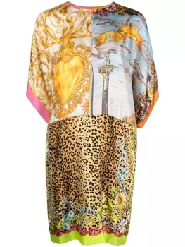 Moschino шелковое платье с принтом, оранжевый