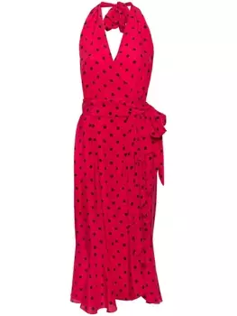 Moschino шелковое платье в горох, красный