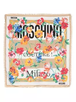 Moschino шелковый платок с цветочным принтом, нейтральный цвет
