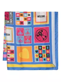 Moschino шелковый платок с логотипом, синий