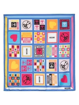 Moschino шелковый платок с логотипом, синий