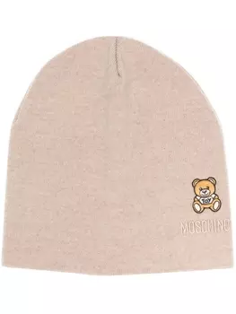 Moschino шерстяная шапка бини с логотипом, нейтральный цвет
