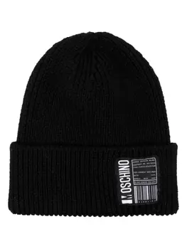 Moschino шерстяная шапка бини с нашивкой-логотипом, черный