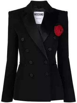 Moschino шерстяной блейзер с цветочной аппликацией, черный