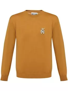 Moschino шерстяной свитер с аппликацией в виде плюшевого мишки, нейтральный цвет