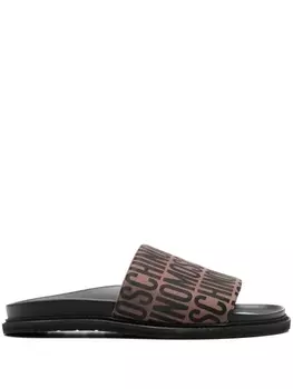 Moschino шлепанцы с жаккардовым логотипом, коричневый
