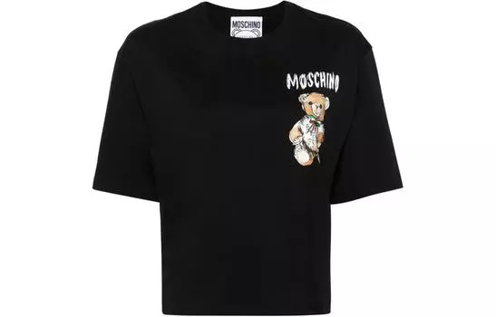 MOSCHINO SS24 Футболка с заниженной линией плеч, черная, женская