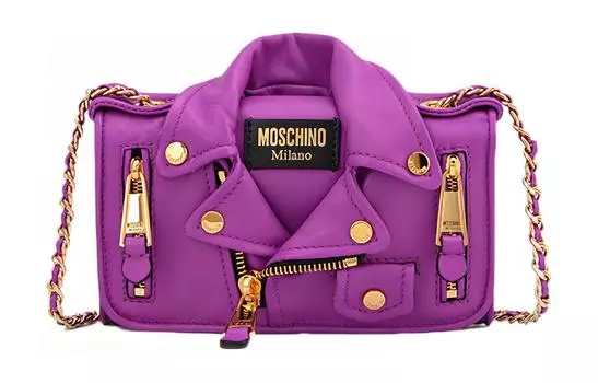 MOSCHINO Сумка-байкер из овчины, через плечо, обычная женская, фиолетовая
