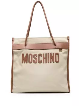 Moschino сумка на плечо из канваса с нашивкой-логотипом, нейтральный цвет