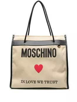 Moschino сумка-тоут с логотипом, коричневый