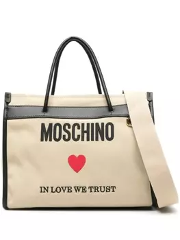Moschino сумка-тоут с вышитым логотипом, коричневый