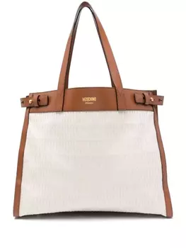 Moschino сумка-тоут с жаккардовым логотипом, нейтральный цвет